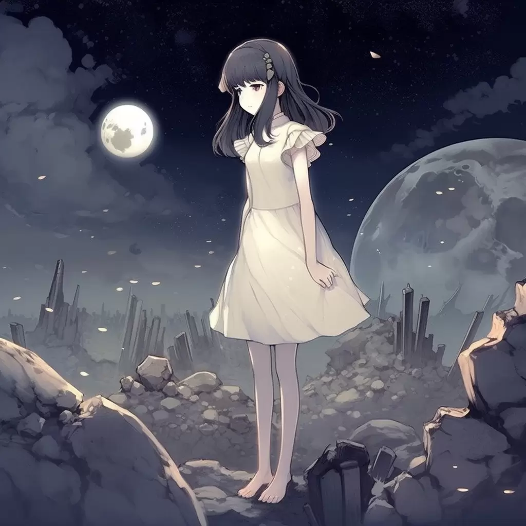 月と地球と少女 | Aipictors